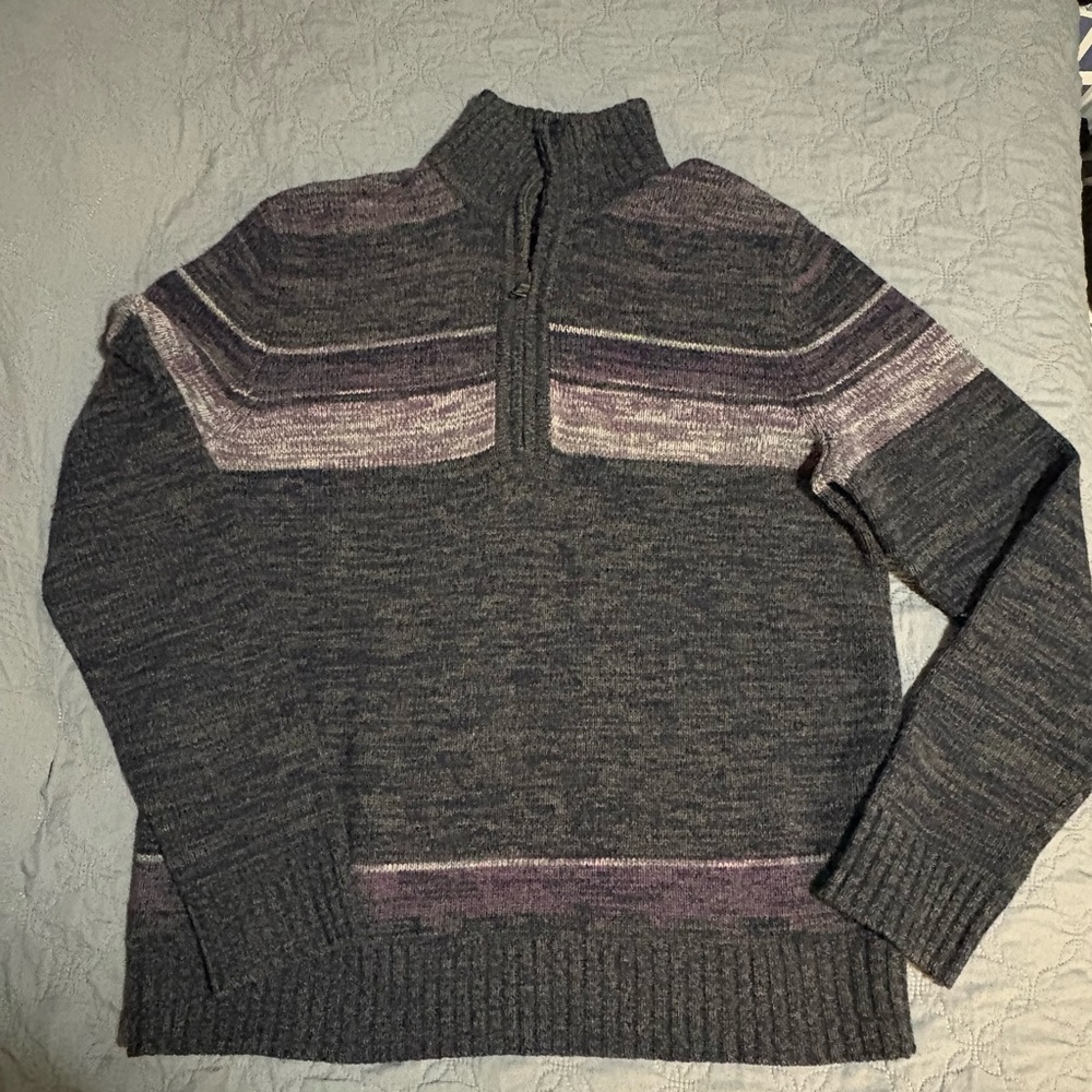 BANANA REPUBLIC Men's Mock Neck 1/4 Zip100% Merino Wool Gray - Purple Sweater M